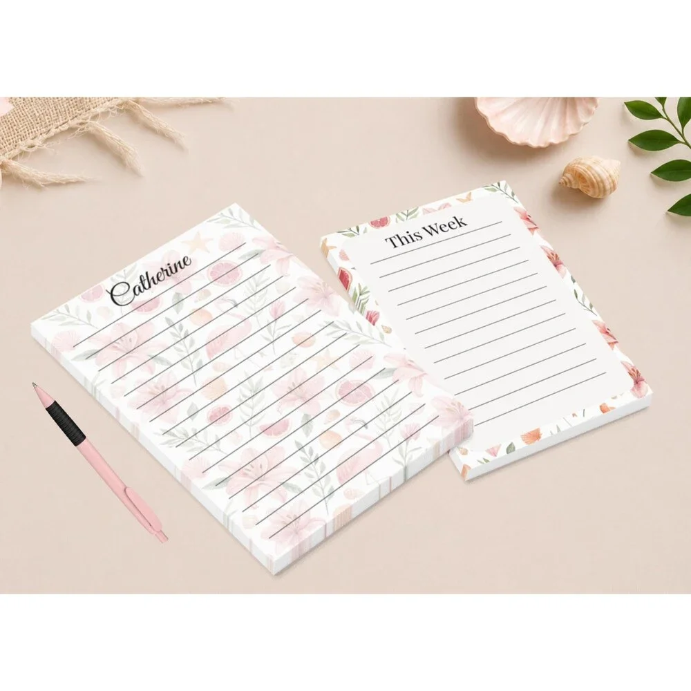 Personalized Pink Flamingo Coastal Notepad Set, Personalized To Do List, Weekly